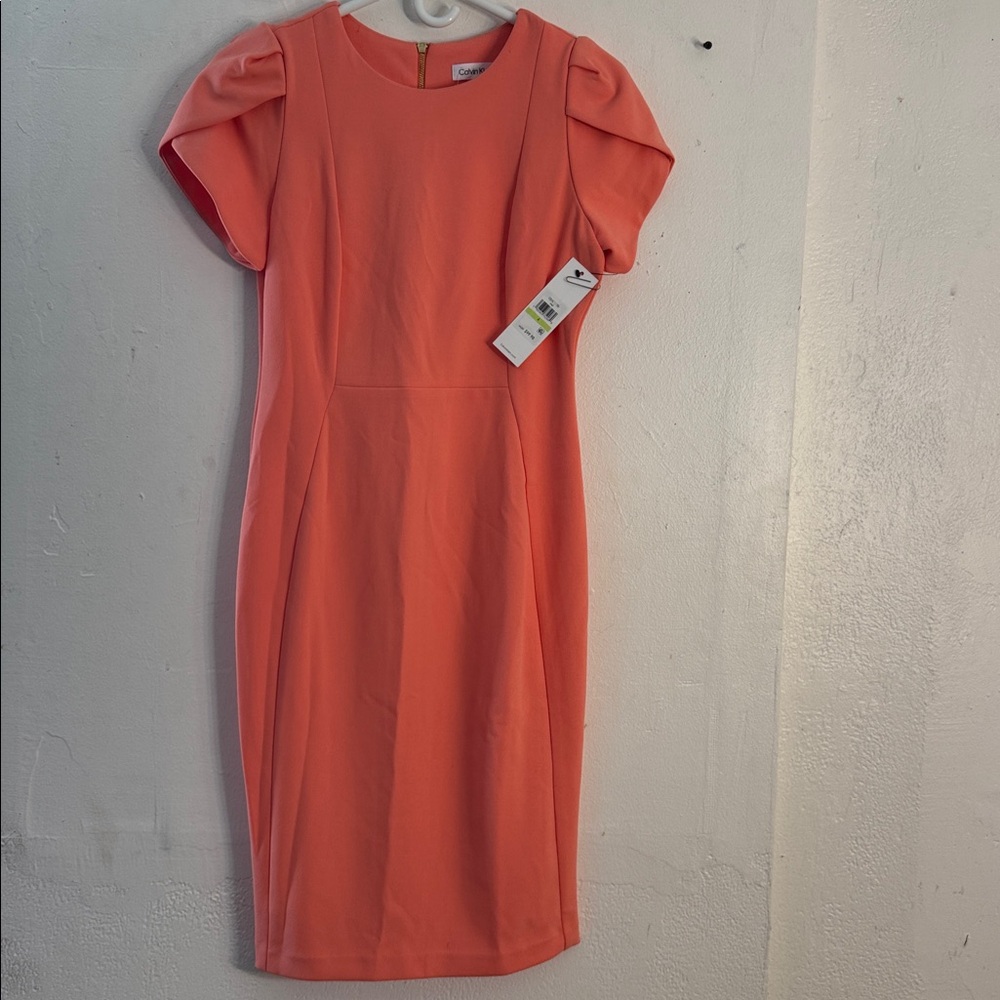 Calvin Klein Orange Puff Sleeve Sheath Dress size 4